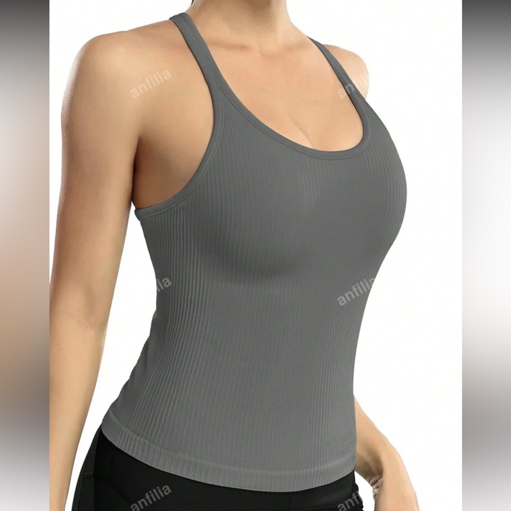 Gray Sports Tank Top with Built-In Sports Bra